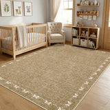Garvee Modern Edgeed Area Rug - Washable Low Pile Non-Slip Carpet - Mark Resistant, Plain Light Brown Bow-Knot Design - Farmhouse & Contemporary Style - Natural, 8x10ft - Light Brown