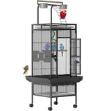 Garvee 60 Inch Wrought Iron Large Bird Flight Cage with Rolling Stand, Play Top & 4 Stainless Steel Bowls, Flight Parrot Cage for African Grey, Cockatiel, Conure, Parakeet, Budgie, Lovebird, Black - Black