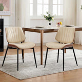 Garvee Dining Chairs Set of 2, Mid-Century Modern Upholstered Retro PU Leather Kitchen Chairs with Walnut Bentwood Back and Metal Legs Adjustable Feet for Kitchen Dining Room, Beige Shell Strips