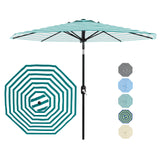 Garvee 9 ft Outdoor Patio Umbrella with Crank Lift, Push-Button Tilt, UV-Resistant Waterproof Canopy for Pool, Deck & Yard, Turquoise & White Stripes - Turquoise Blue & White Stripe