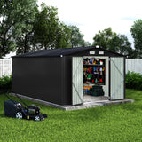 Garvee 10x14 Ft Metal Outdoor Storage Shed, Galvanized Garden Tool Shed with Lockable Doors, Air Vents & Sloped Roof, Gray Backyard Storage for Patio, Lawn & Garden