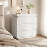 Garvee Drawer Dresser for Bedroom, Chest of Drawers, Fluted Wood Dresser for Clothing Storage - White