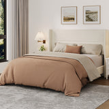 Garvee Queen Bed Frame with Wingback Headboard, Velvet Upholstered Platform Bed Frame with Sturdy Wooden Slats Support, No Box Spring Needed, Easy Assembly, Beige - Beige
