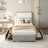 Garvee Bed Frame with LED Lights, Irregular Wave Upholstered Platform Bed with 2 Storage Drawers - Grey