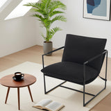 Garvee Modern Accent Chair, Comfy Living Room Chair with Metal Frame, Linen Armchair with Soft Cushion, Cozy Linen Sling Accent Chair for Bedroom Balcony Reading Room, Black - Black|Linen