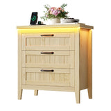 Garvee 3 Drawer Dresser for Bedroom with Charging Station & LED Lights, Wide Dressers & Chests of Drawers, Wooden Storage Organizer for Living Room Closet Entryway, Easy Assembly, Natural - Natural