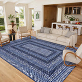 Garvee Modern Bordered 4x6 Area Rug Non Slip Washable Soft Low Pile Ultra Thin TPE Backing Living Room Bedroom Dining Office - Blue