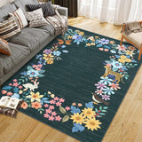 Garvee Black Multi Washable Floral Area Rug 5' × 7', Non Slip Low Pile Stain Resistant Botanical Bordered Rug for Living Room Bedroom Nursery - Black