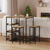 Garvee Bar Table Chair Set with 2 Bar Stools and Industrial Iron Frame  Wood Top, Storage Shelf for Apartments & Studios, Rustic Brown - Rustic Brown