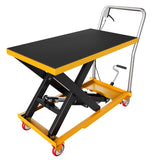 Garvee Hydraulic Scissor Lift Table Cart – 1100 lbs Capacity – 35.4" Max Lifting Height – Manual Operation – Heavy Duty Steel Platform – Non-Slip Pad – 4 Swivel Wheels – Ergonomic for Material Handling – Yellow + Black | 32" Lifting Height | 1100 lbs |