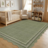 Garvee Washable Rugs for Entryway 4x6 Area Rug Scalloped Solid Green Living Room Area Rug Non Slip Soft Non Shedding Low Pile Stain Resistant Carpet for Kitchen Bath Bedroom Nursery, Green - Green