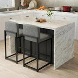 Garvee Set of 2 Modern PU Bar Stools with Back and Metal Legs for Kitchen and Dining Room, Grey - Grey