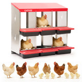 Garvee 6-Compartment Metal Chicken Nesting Box, Roll Away Poultry Laying Box with Sloped Anti-Perch Roof, 31.3"x12.8"x30.9", Red - Red