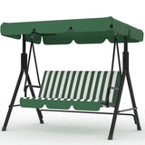 Garvee 3-Seat Outdoor Porch Swing with Adjustable Canopy & Stand, Heavy Duty Patio Swing Chair for Adults with Reinforced Metal Frame, Weather-Resistant Backyard Swing Bench for Garden, Balcony & Poolside, Striped Green - Striped Green