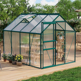 Garvee 6 x 8 FT Polycarbonate Greenhouse with Aluminum Frame, Sliding Door & Adjustable Roof Vent, Heavy-Duty Outdoor Greenhouse for Backyard, Garden, Patio - Green