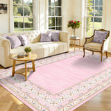 Garvee Pink Washable Bordered Area Rug 5' × 7', Non Slip Low Pile Non Shedding Rug, Modern Distressed Geometric Rug for Living Room Dining Room Bedroom - Blush Pink