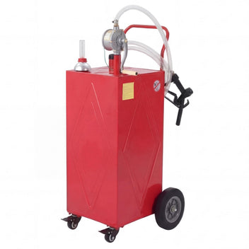 Garvee 35 Gallon Portable Fuel Caddy – Manual Rotary Pump, Heavy-Duty Steel Gas & Fuel Transfer Tank, 4 All-Terrain Wheels, Mobile Refueling for Trucks, Boats, ATVs, Lawn Mowers, Farm Equipment – Reinforced 4-wheeler - Red - Li Junjie