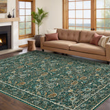 Garvee Washable Area Rugs for Living Room,Non-Slip & Low-Profile Floral Rug with Durable Edge Binding,Soft Rugs for Bedroom, Dining Room - Green