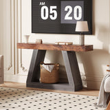Garvee 2-Tier Sofa Table with Open Storage Shelves, Industrial Wooden Farmhouse Console, Sturdy Reinforced Frame, Engineered Wood, Gray & Brown, Entryway & Living Room - Gray & Brown