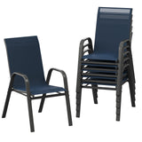 Garvee Stackable Patio Dining Chairs Set of 6, 21" Wide High-Back Textilene Chairs, 350 lb Steel Frame for Outdoor Dining Deck Garden, Navy Blue
