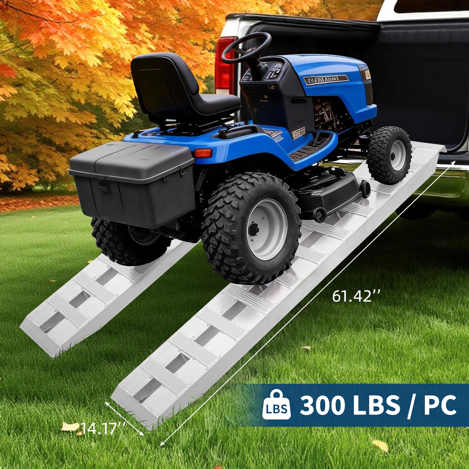 Garvee Heavy-Duty Aluminum Loading Ramps Pair 6000 lbs Capacity Non-Slip Surface Reinforced Build Wide Hook Secure Fit 60" x 14" Motorcycle ATV Lawn Mower