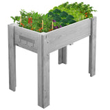 Garvee 34" x 18" x 30" Gray Elevated Wooden Planter Bed with Legs & Hooks, Raised Fir Wood Garden Box with Non-Woven Liner, Ergonomic Outdoor Planter for Vegetables, Herbs, Flowers, Patio & Balcony - Gray