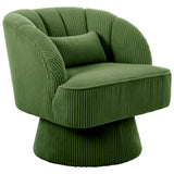 Garvee Modern Velvet Swivel Barrel Chair – 360° Upholstered Accent Lounge Chair with Striped Backrest, Soft Cushion, Track Arms – Comfy Round Armchair for Living Room, Bedroom, Small Spaces – Corduroy | Olive Green - Olive Green