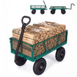 Garvee 1200 lb Heavy-Duty Steel Garden Cart, All-Terrain Utility Wagon with 13" Pneumatic Tires, Removable Mesh Sides, 180° Rotating Handle & Flatbed Design for Lawn, Yard, Farm, Landscaping, Green - Green