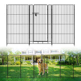 Garvee No-Dig Garden Fence with Door, 8 Pack Black Metal Animal Barrier, 48 in x 27 in Panels, 17.7 ft Modular Rustproof Dog Fence for Patio, Yard & Garden