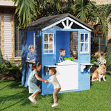 Garvee High Quality Cedar Outdoor Playhouse for Kids – Vinyl Roof, Play Kitchen, Porch – Stimulates Imagination, Backyard Toy Cottage – Easy Assembly – Color: Blue