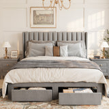 Garvee Full Size Bed Frame, Velvet Upholstered Bed Frame with Wingback Headboard, 2 Storage Drawers, No Box Spring Needed, Grey - Grey