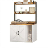 Garvee 55" H Cat Litter Box Enclosure Hidden Litter Box Furniture, Wooden Cat House with 2 Storage Shelves and Charging Sockets, Large Indoor Cabinet for Living Room Entryway, White - White & Brown Top