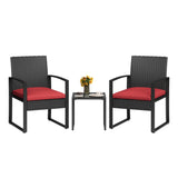 Garvee Outdoor Patio Bar Set, All-Weather PE Rattan Bar Table & Cushioned Stools with Tempered Glass Top for Backyard, Garden & Patio Entertaining, Black/Red - Black & Red
