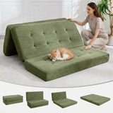 Garvee 4-In-1 Tri-Fold Mattress with High-Density Support Foam, Foldable Floor Sofa Bed Tufted Design, Portable Guest Bed for Dorm, Living Room, Soft Corduroy Fabric, Green - Green