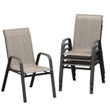 Garvee Space-Saving Stackable Patio Dining Chairs Set – High Back, All-Weather, Breathable Textilene Mesh, Rust-Resistant Metal Frame – Outdoor Lawn & Garden Seating – Black-Gray Spray Plastic & Brown 2x1 Textilene, 4 Pieces - Black-Gray Spray Plastic