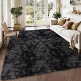Garvee Ultra Soft Cozy Shag Area Rug – Modern Soft, Non-Slip, Washable Carpet – Fuzzy Tie-Dye Black/Grey – Cozy Living Room, Bedroom, Nursery Decor – Non-Shedding – 5x8ft Tie-dye black-gray - Tie-Dyed Black/Gray