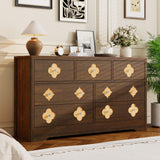 Garvee 7 Drawers Dresser for Bedroom, 54" Boho Wide Dresser Chest of Drawers, Clothes Storage Cabinet, Decorative Drawer Front Organizer for Bedroom, Living Room, Hallway, Brown - Brown