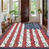 Garvee 8' × 10' 4th of July Patriotic Floral Rug, Navy/Red/White American Flag Washable Area Rug - Navy/Red/White