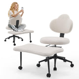 Garvee Ergonomic Cross Legged Office Chair, 360° Swivel Meditation Kneeling Chair with Wheels, Adjustable Height for Meditation, ADHD & Yoga, Lumbar Support, Wide Criss Cross Design, Teddy Fabric, White - White-Teddy