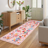Garvee 2' × 6'  Floral Nursery  Runner Rugs Washable Print Boho Cute Carpet Non Slip Flower Low Pile for Living Room Kids Girls Playroom Bedroom Kitchen Office Farmhouse-Pink - Pink