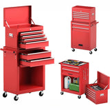 Garvee Heavy Duty 6-Drawer Rolling Tool Chest Cabinet – Metal Storage Cart with Sliding Drawers, Protective Liner, Side Armrest – Garage or Workshop Use – 3 Inch Wheels, Red