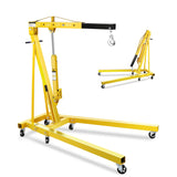 Garvee 2-Ton Folding Engine Hoist Hydraulic Crane with 6 Swivel Wheels Adjustable Boom Reinforced Steel Rust-Resistant Portable Garage Workshop Yellow - Yellow