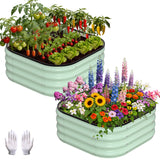 Garvee 2' X 2' X 1' Galvanized Raised Garden Bed, 2Pcs Raised Garden Beds Outdoor, Squircle Planter Raised Beds with Gloves and Rubber Edge Trim for Vegetables, Flowers and Herbs - Green