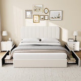 Garvee Full Size Bed Frame with 4 Drawers, Upholstered Velvet Platform Bed with Height Adjustable Headboard, Wooden Slats Support, No Box Spring Needed, Easy Assembly, Beige - Beige