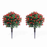 Garvee Artificial Rose Topiary Bushes With Ground Spikes, 2 Pack, PE Material, Red & Green, Decorative Faux Plants for Porch, Garden, Planters