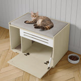 Garvee Dog-Proof & Ventilated Cat Litter Box Enclosure Furniture – Spacious Modern Hidden Wood Cabinet with Turn-Down Door, Easy to Clean, Indoor Pet Privacy House – Wood Color - Wood
