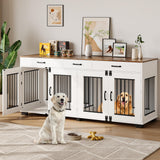 Garvee 71-Inch Large Dog Crate with Divider and 3 Drawers, Spacious Wooden Indoor Kennel, Double Doors with Locks, Brown & White, for Medium Large Dogs, Home Use - Brown & White