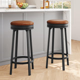 Garvee 30" Swivel Bar Stools Set of 2, PU Leather Upholstery, 360° Swivel & Footrest, Metal Frame, Backless Design for Kitchen Island & Home Bar, Brown - Brown
