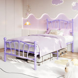 Garvee Twin Size Metal Bed Frame, Twin Bed Frames for Girls, Twin Platform Bed with Heart-Shaped Design Headboard&Footboard, Heavy-Duty, No Box Spring Needed/Noise-Free/Easy Assembly, Purple - Purple