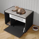 Garvee Dog-Proof & Ventilated Cat Litter Box Enclosure Furniture – Large Modern Hidden Cabinet with Turn-Down Door, Easy to Clean, Indoor Cat Privacy House – Black - Black